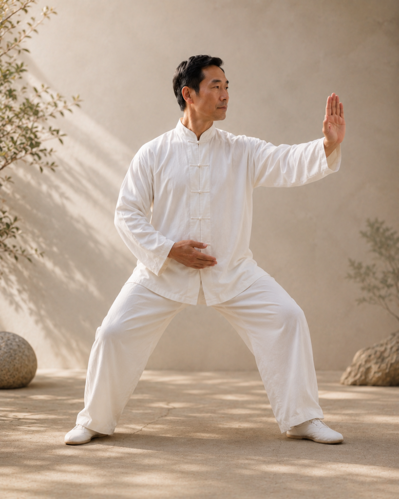 Ein Mann beim Taichi. KI generierter Inhalt