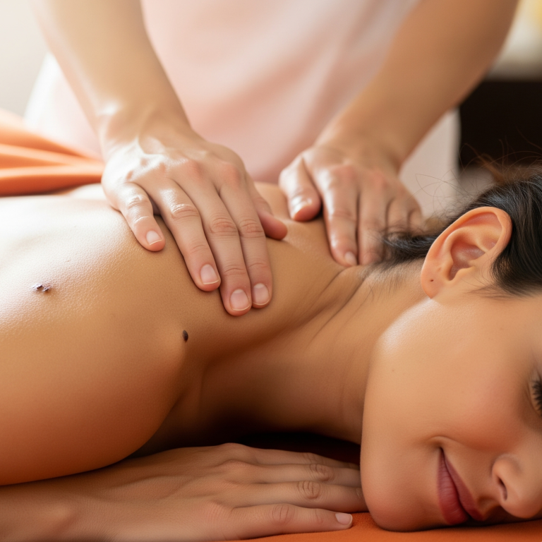 Eine Frau bei einer Wellnessanwendung und Massage in der Heilpraxis für Physiotherapie Heike Amthor in Leipzig Stötteritz